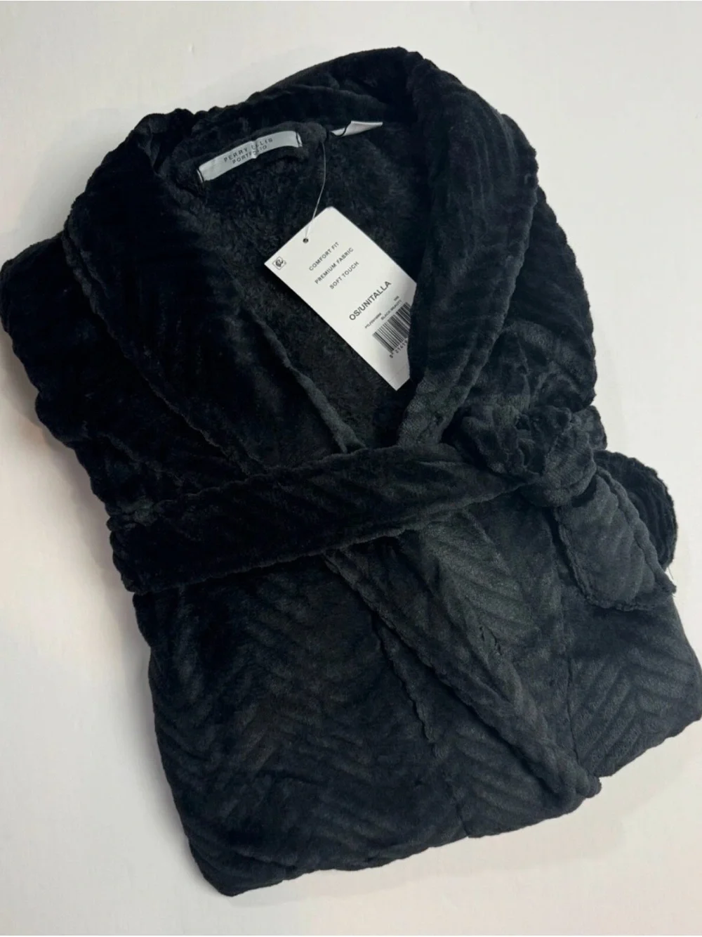 Perry Ellis Men's Herringbone Textured Soft Fleece Robe Black NEW O/S